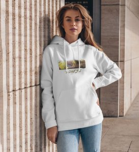 Passionate Eyes Fueled by Dreams Cotton White Hoodie for Women